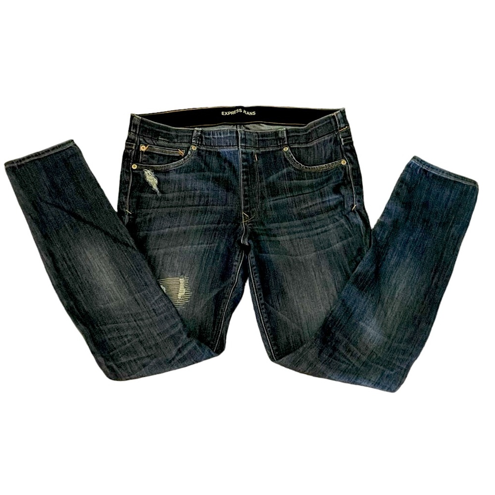 Woman’s EXPRESS JEANS sz 12R Mid Rise Legging distressed holes